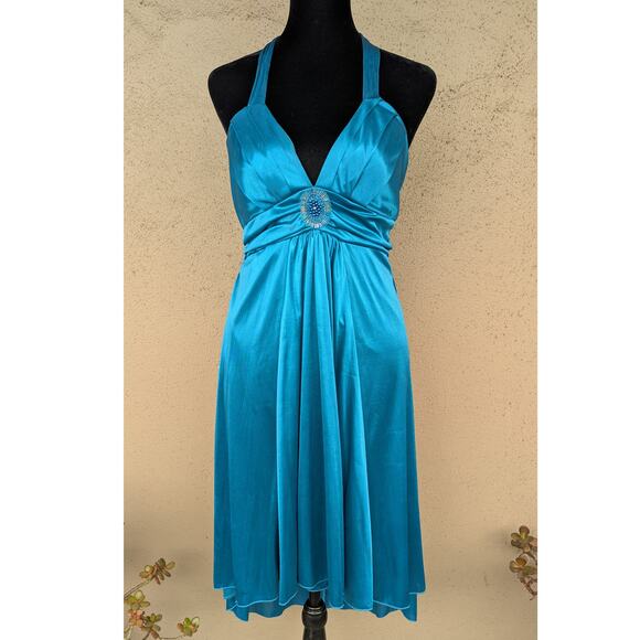 💜Teal Beaded Halter Dress – City Triangle M - Picture 1 of 8